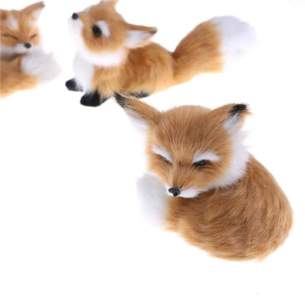 1 Pcs Simulation Brown Fox Toy Furs Squatting Fox Model Home Decoration Animals World With Static Action Figures