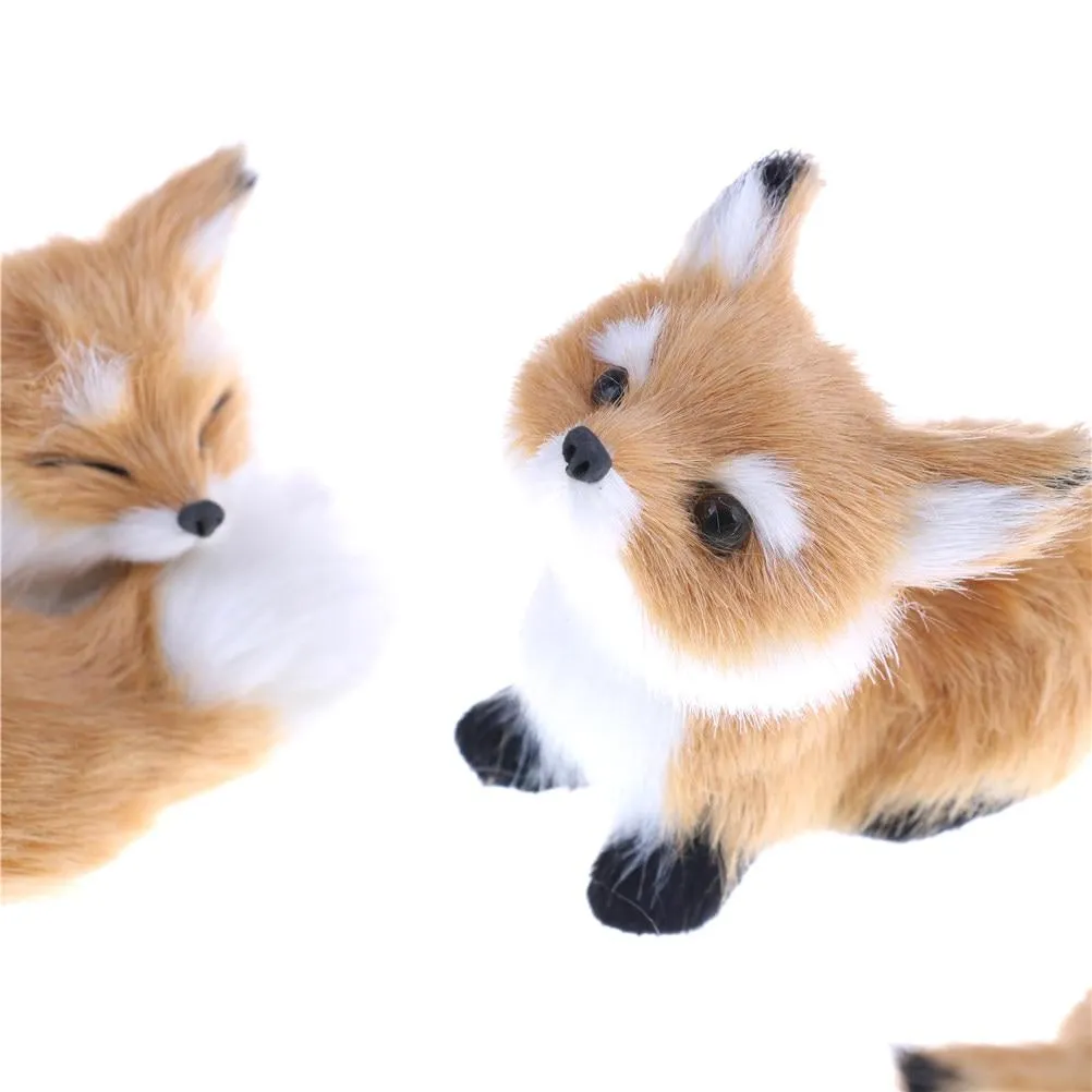 1 Pcs Simulation Brown Fox Toy Furs Squatting Fox Model Home Decoration Animals World With Static Action Figures