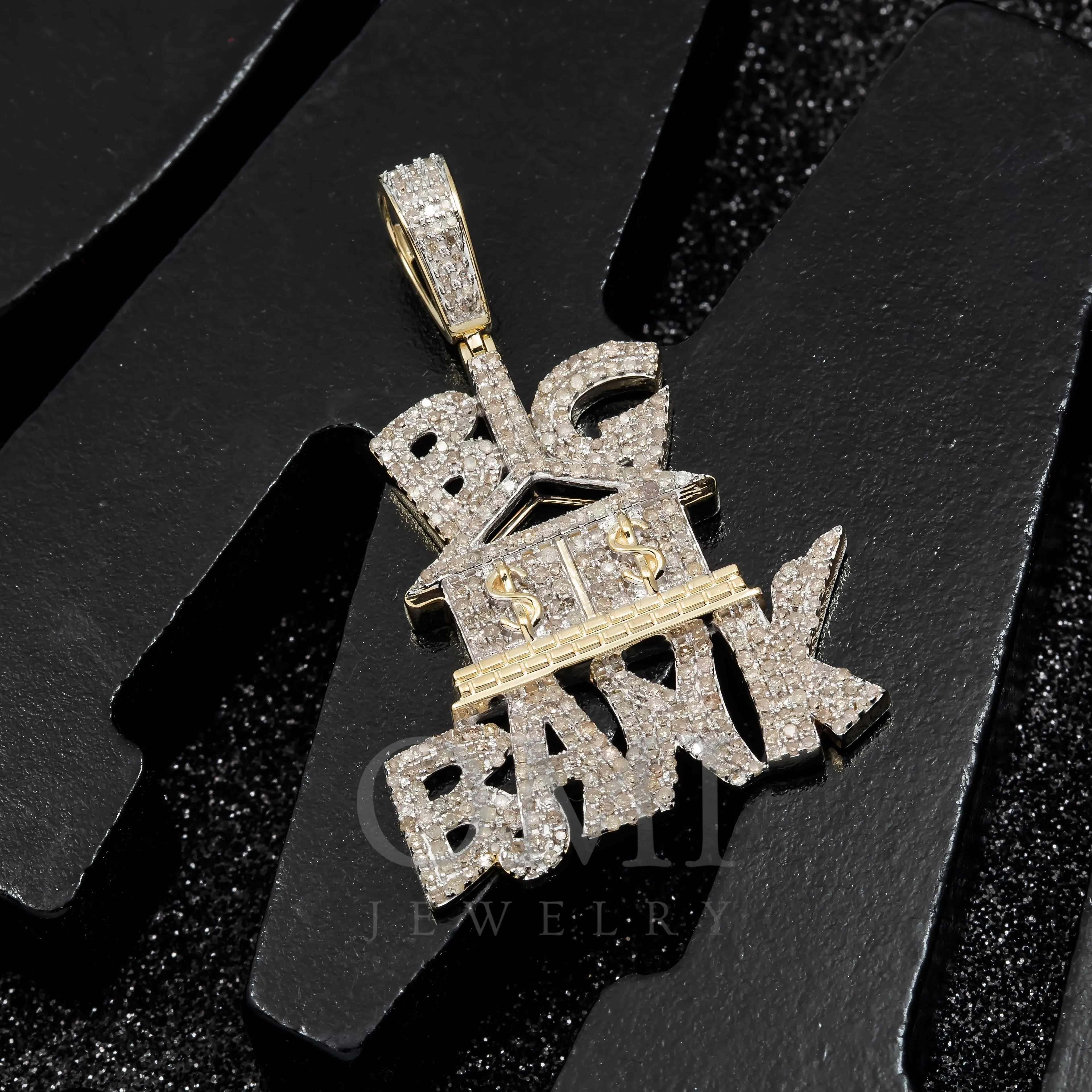 10K YELLOW GOLD DIAMOND BIG BANK CUSTOM PENDANT 1.62 CT