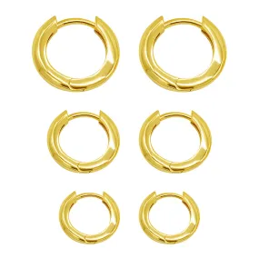 14K Gold Plated 3-Huggie Hoop Earrings Set