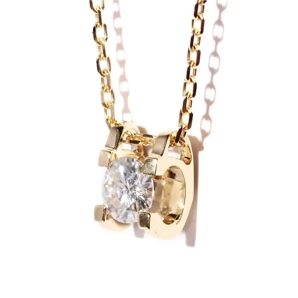 18k Yellow Gold Moissanite Necklace 1ct & 0.4ct Options