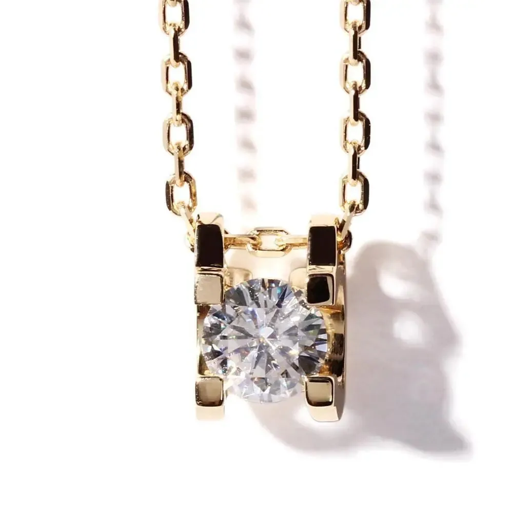 18k Yellow Gold Moissanite Necklace 1ct & 0.4ct Options