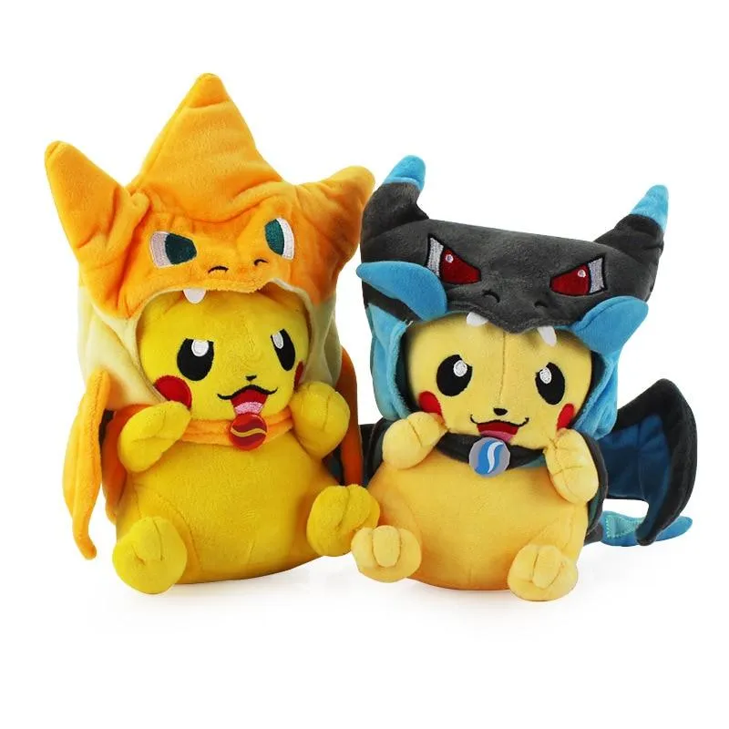 4pcs/lot TAKARA TOMY Pokemon Cartoon Pikachu Cosplay Charizard Plush Toys Doll Soft Stuffed Animals Toys for Kids Children Gifts