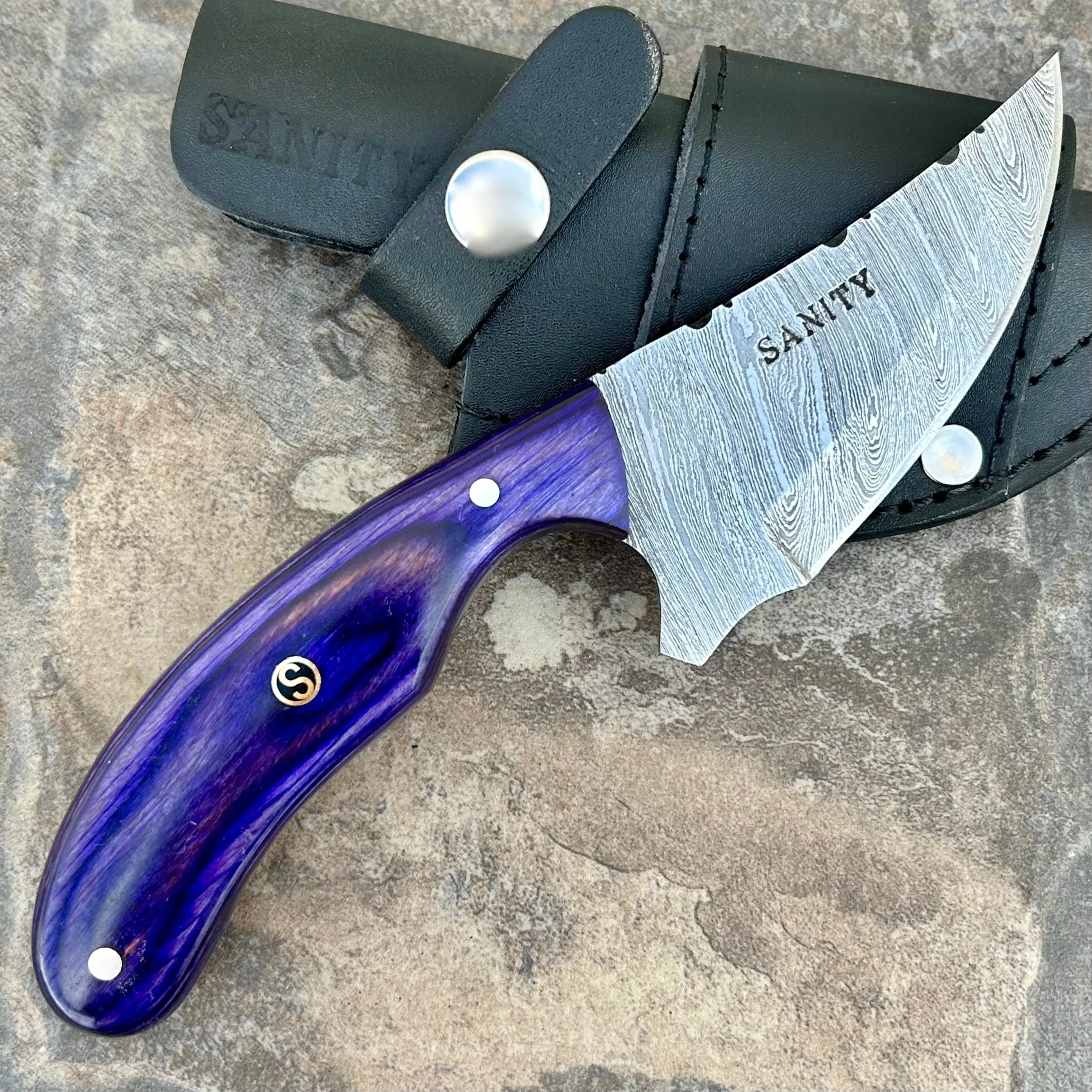 7” Frank James - Purple Wood - Damascus - Horizontal & Vertical Carry - FJ007