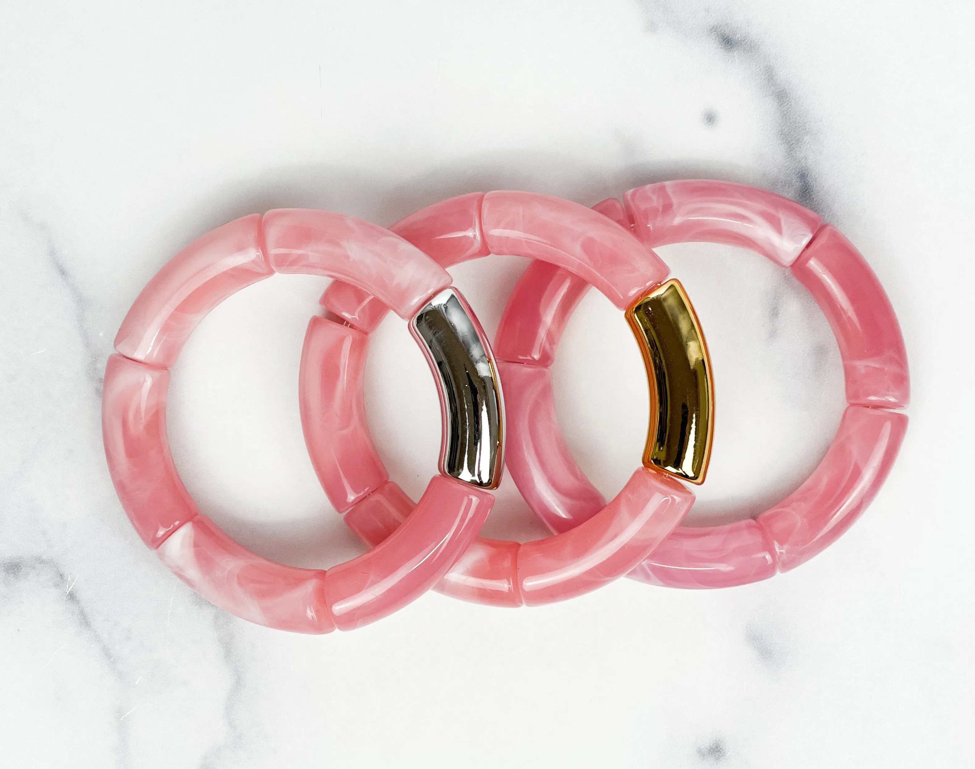 Acrylic Bamboo Bangle Bracelet Marbled Light Pink