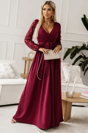 Affordable Cute Lace Detail Surplice Tie-Waist Maxi Dress - Perfect for Homecoming, Snowcoming 2024 Hoco Events