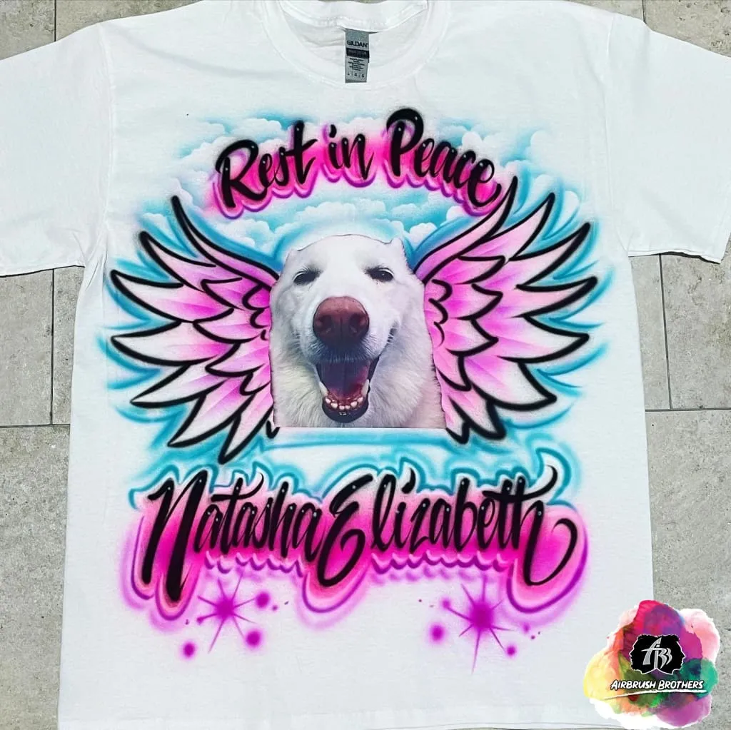 Airbrush Pet w/ Wings And Clouds Memorial Shirt Design