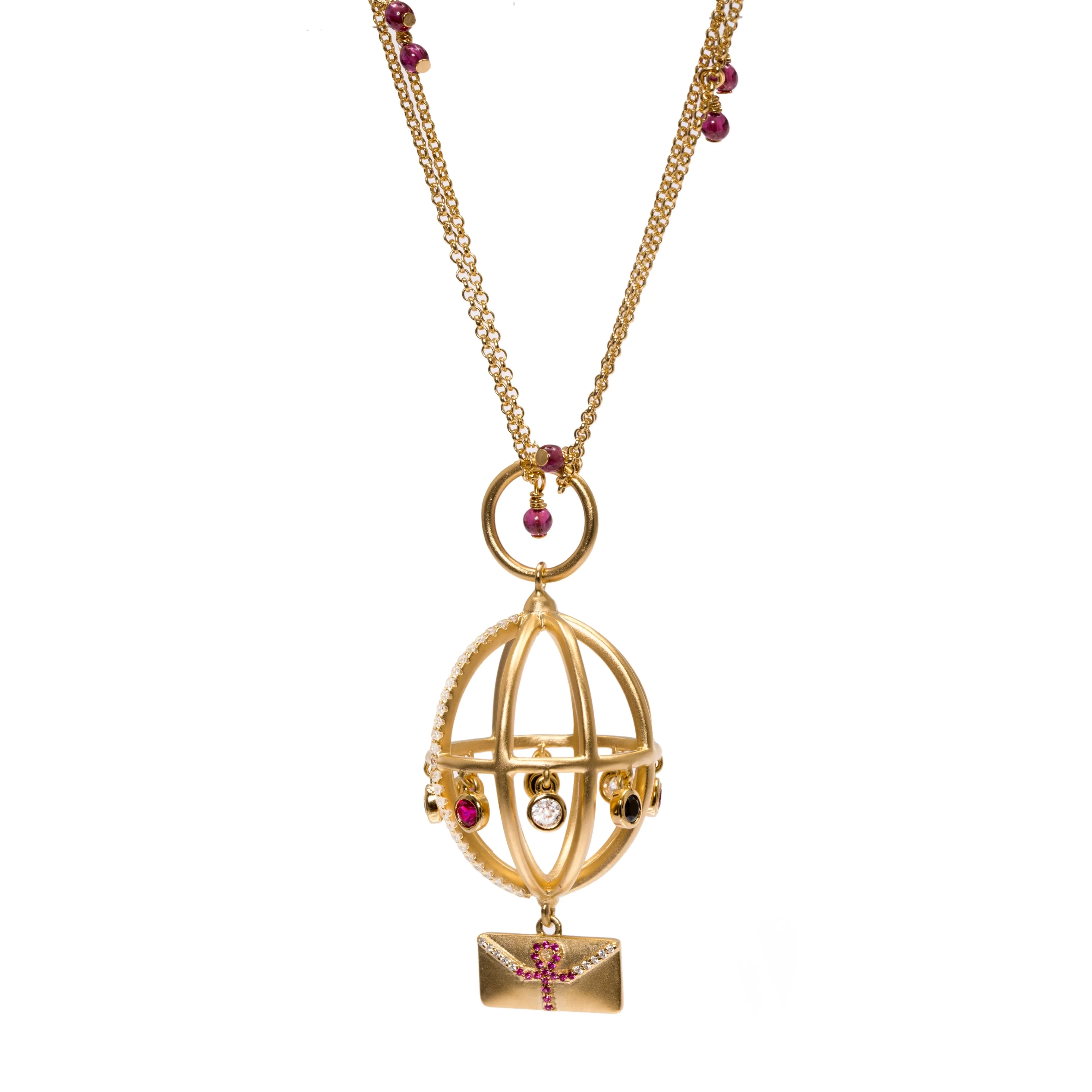 AMMANII Message of Peace Necklace with Garnet Chain in Vermeil Gold