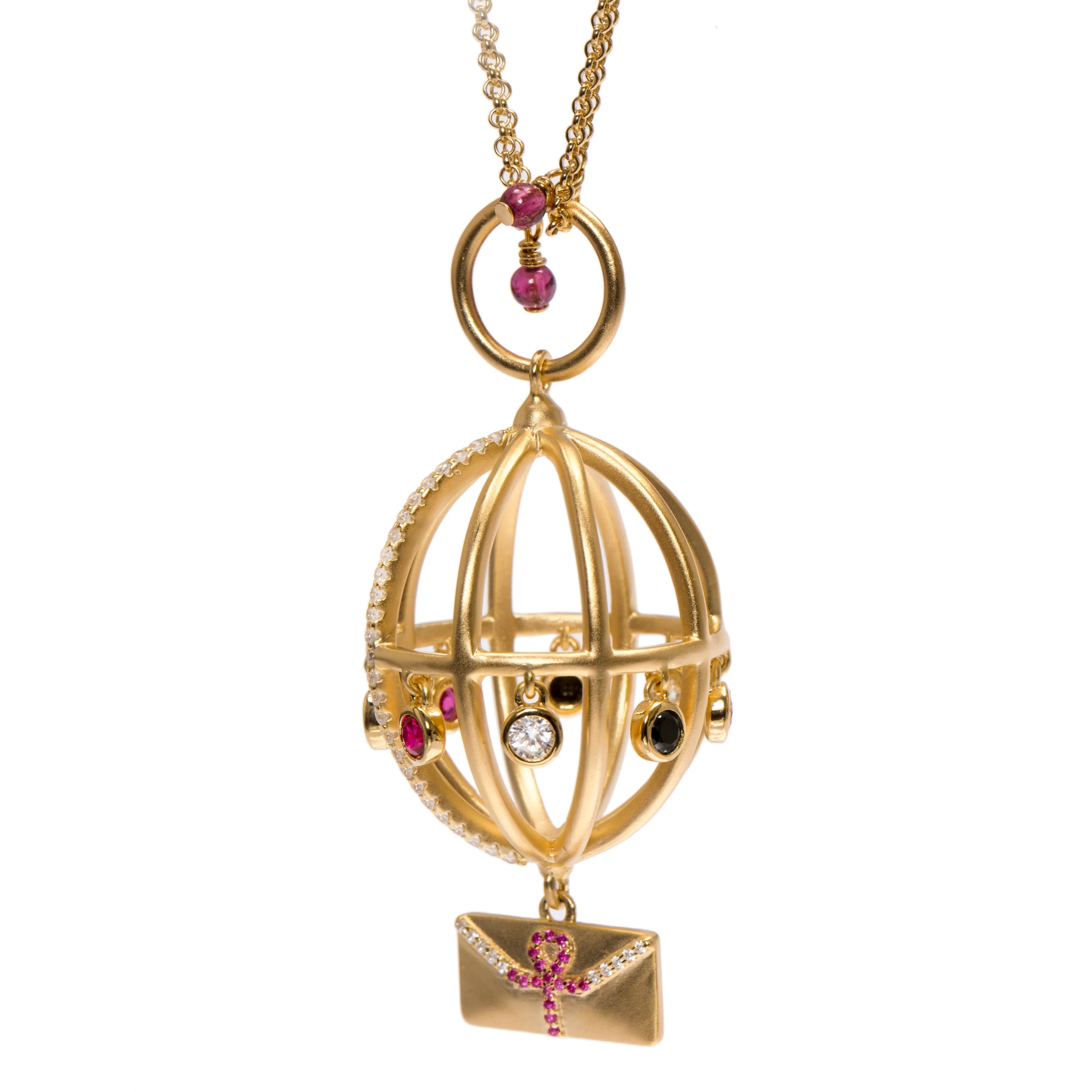 AMMANII Message of Peace Necklace with Garnet Chain in Vermeil Gold