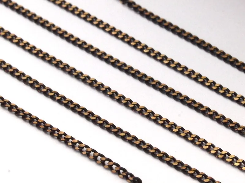 Antique Brass Chain, 20 Meters -  (1.2mm) Black Antique Brass  Sparkle Bright Faceted Soldered Curb Chain - Z039