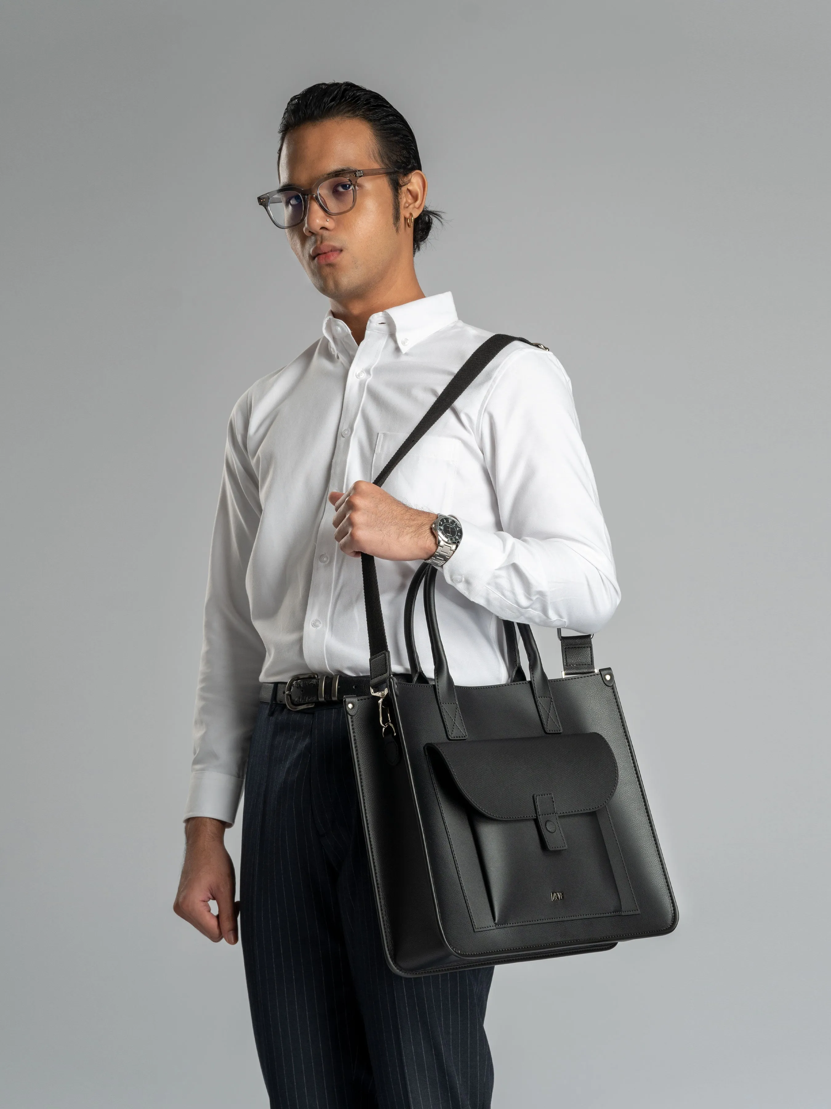 Ares Tote Bag - Black Stripe Textured