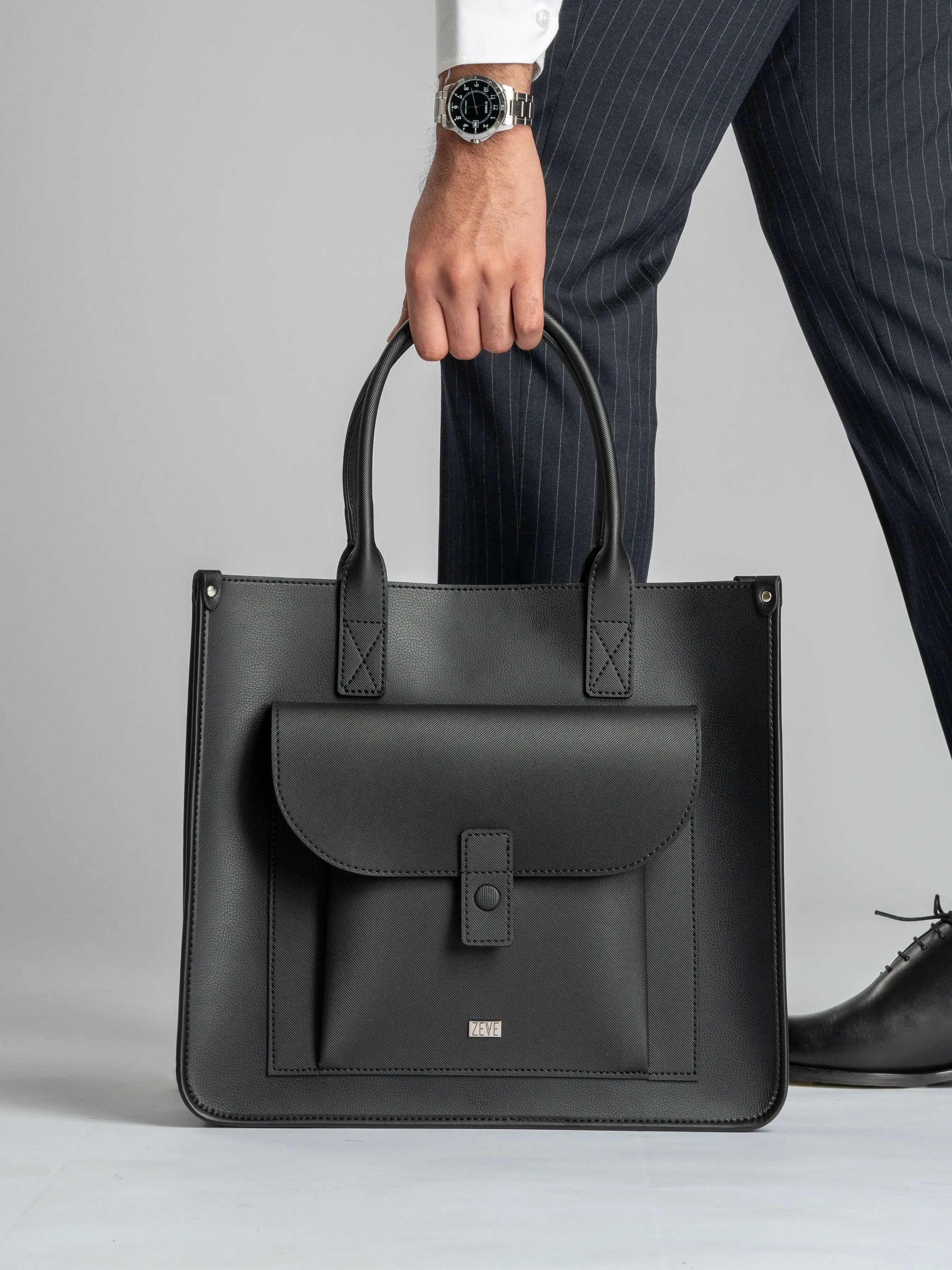 Ares Tote Bag - Black Stripe Textured