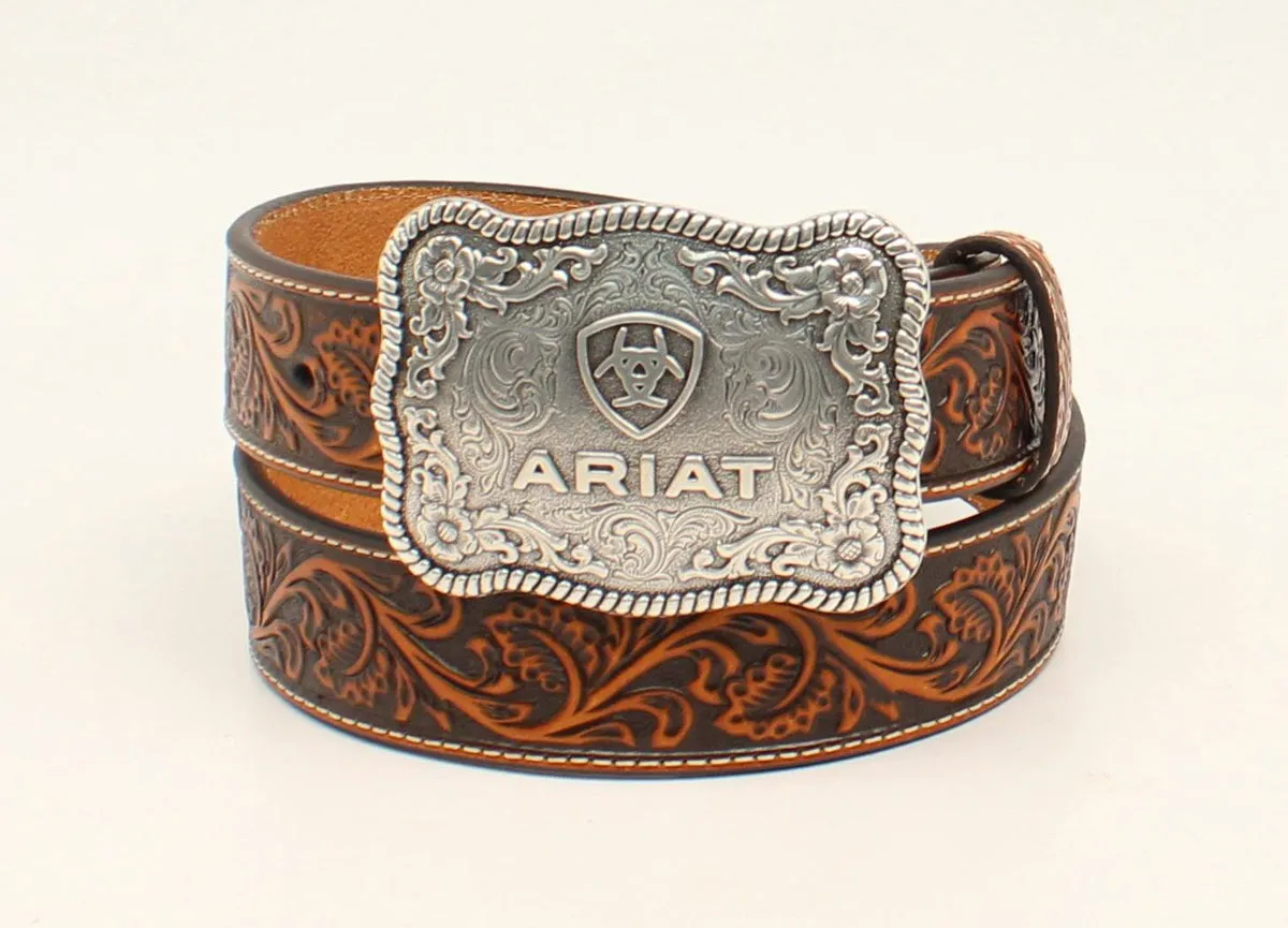 Ariat Men's Floral Embossed Western Tan Belt