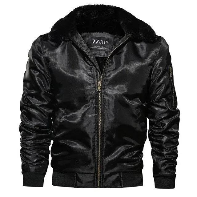 Ashore Shop Men's Winter Fur Collar Naval Air Style Bomber Jacket