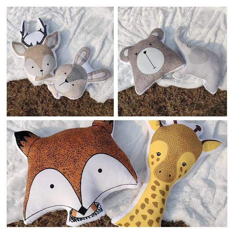 Baby Elephant Fox Deer Bear Giraffe Rabbit Soft Stuffed Plush Toys Pillows Animal Plush Toy Cartoon Pillow Cushion For Kids Gift