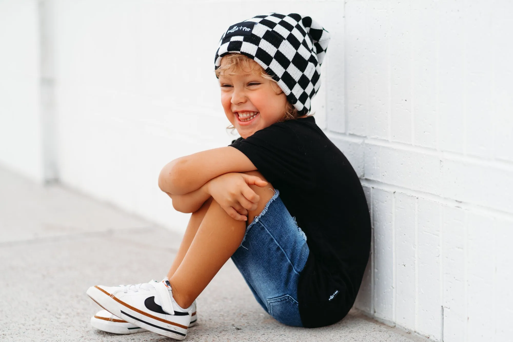 BAMBOO CUFF BEANIE- B W Check