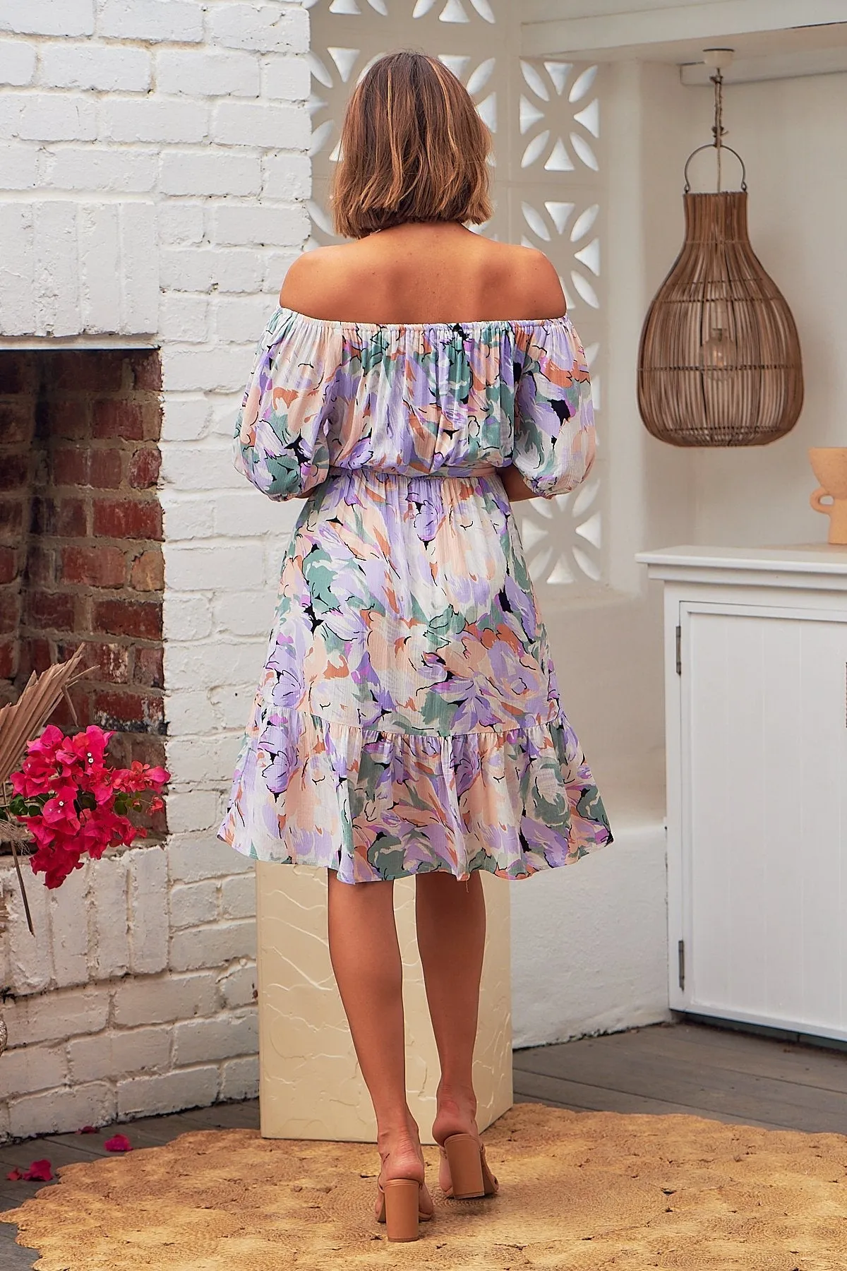 Bastille Lilac Floral Off Shoulder Dress