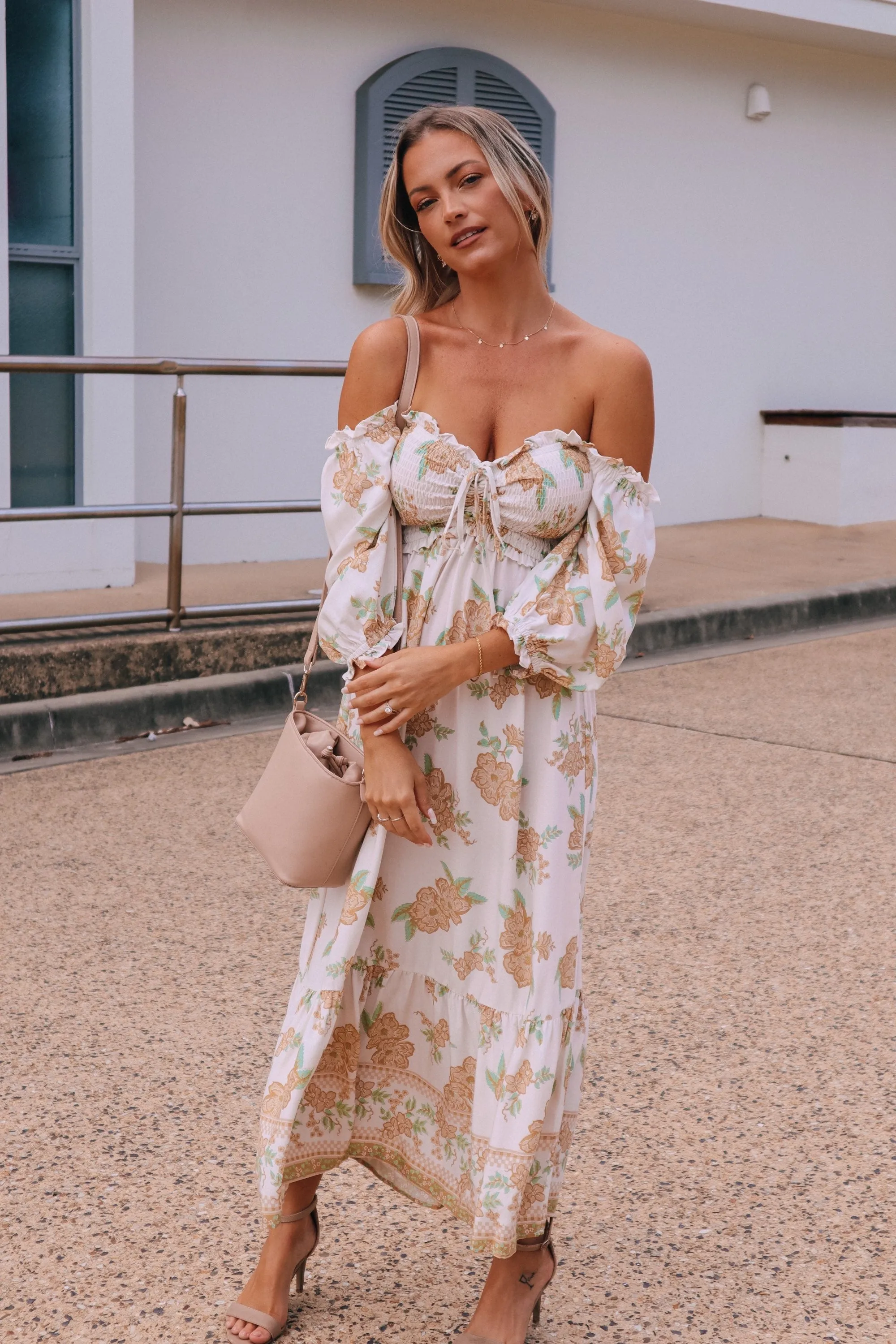 Beka Midi - Beige & Green Floral