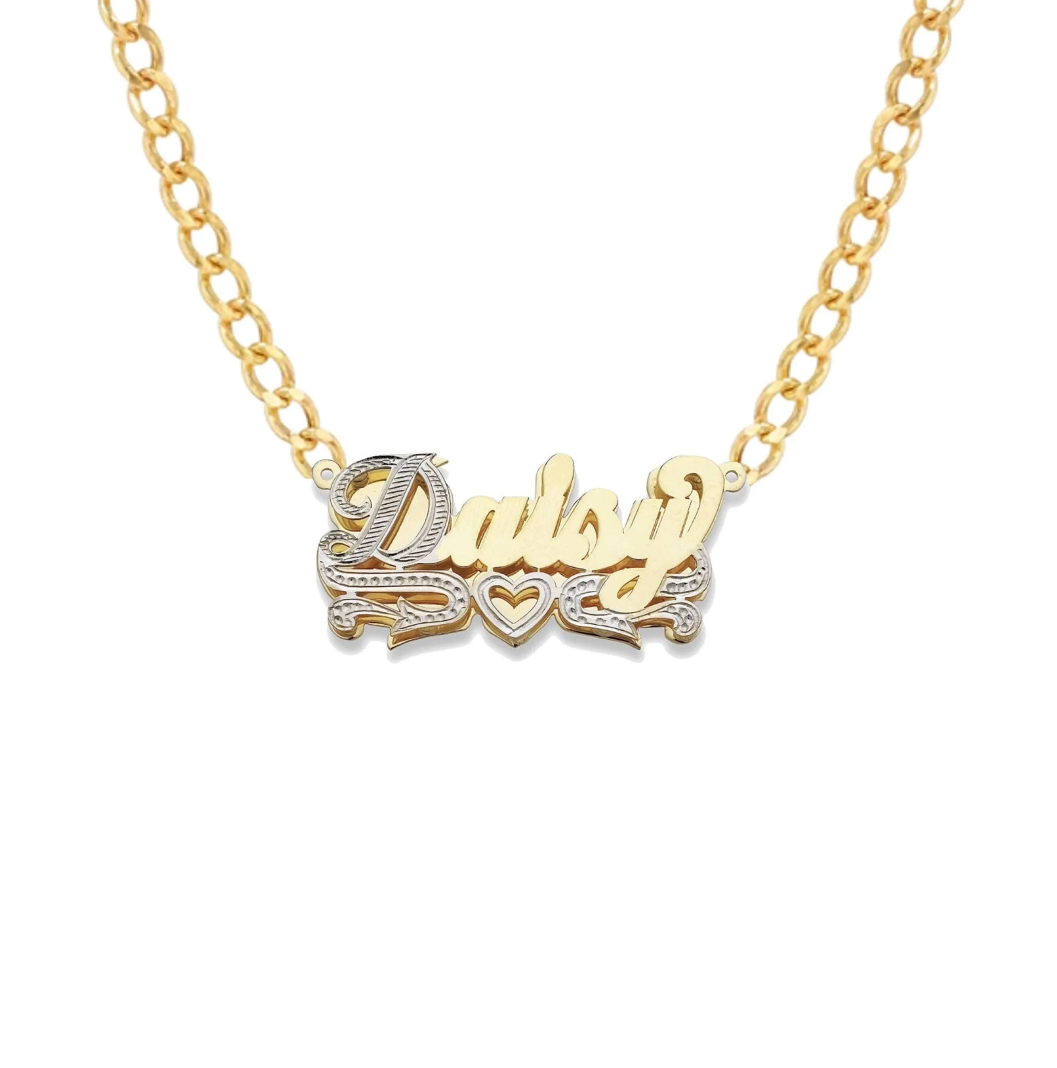 Better Jewelry Heart Design 14K Gold Double Nameplate Necklace