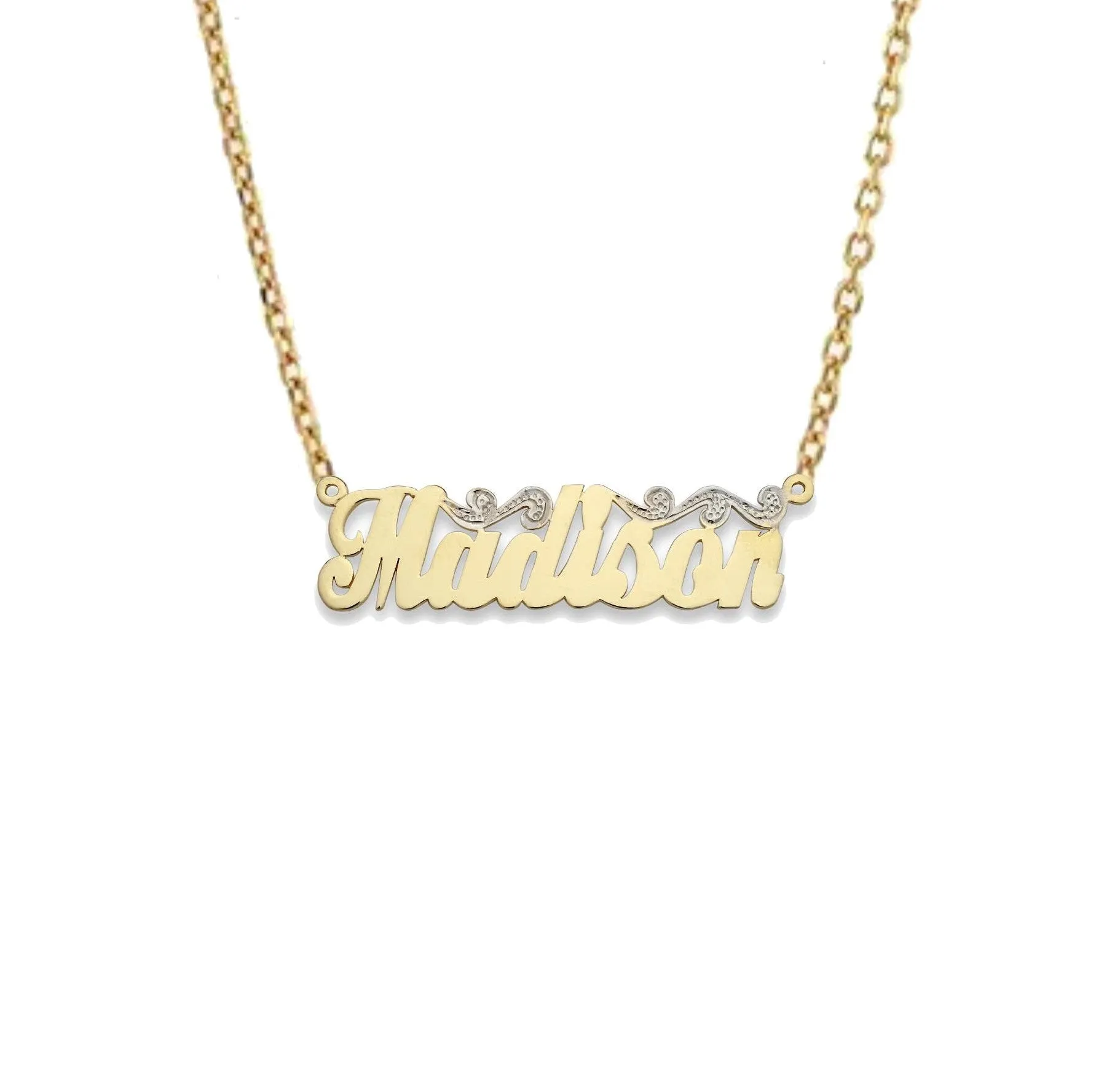 Better Jewelry Script Carved 10K Gold Nameplate Necklace