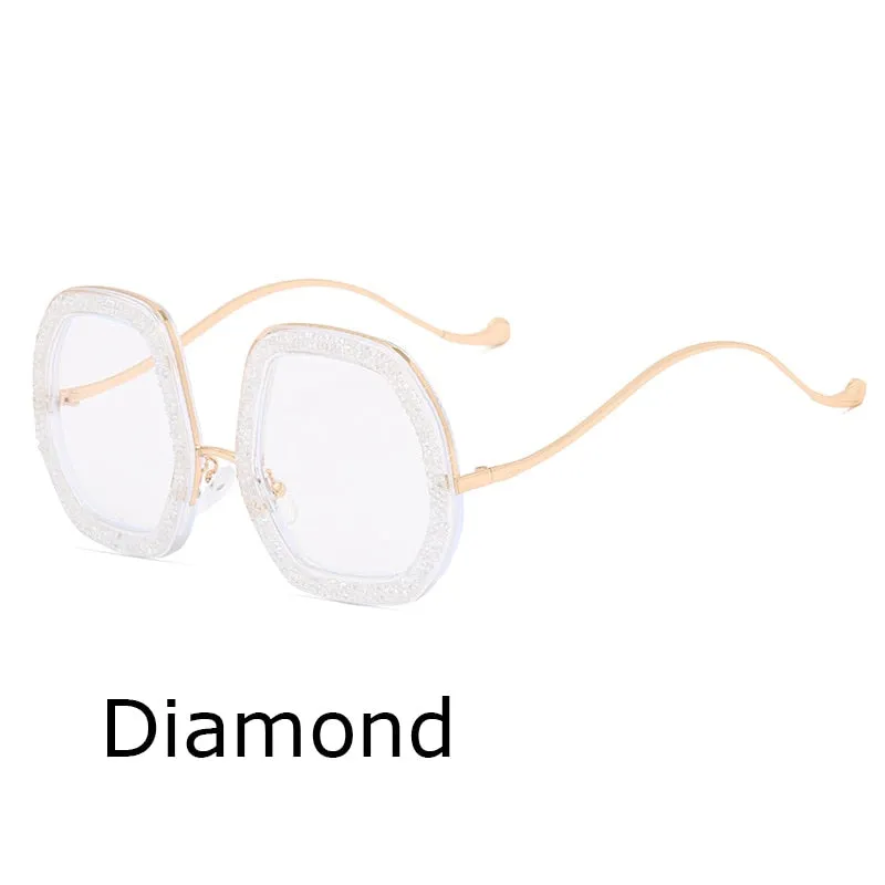 Big Frame Crystal Sun Glasses Women Cooling Designer Women Luxury Shades Lunette De Soleil Femme Googles Sunglasses Women 2022