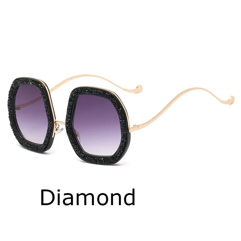 Big Frame Crystal Sun Glasses Women Cooling Designer Women Luxury Shades Lunette De Soleil Femme Googles Sunglasses Women 2022