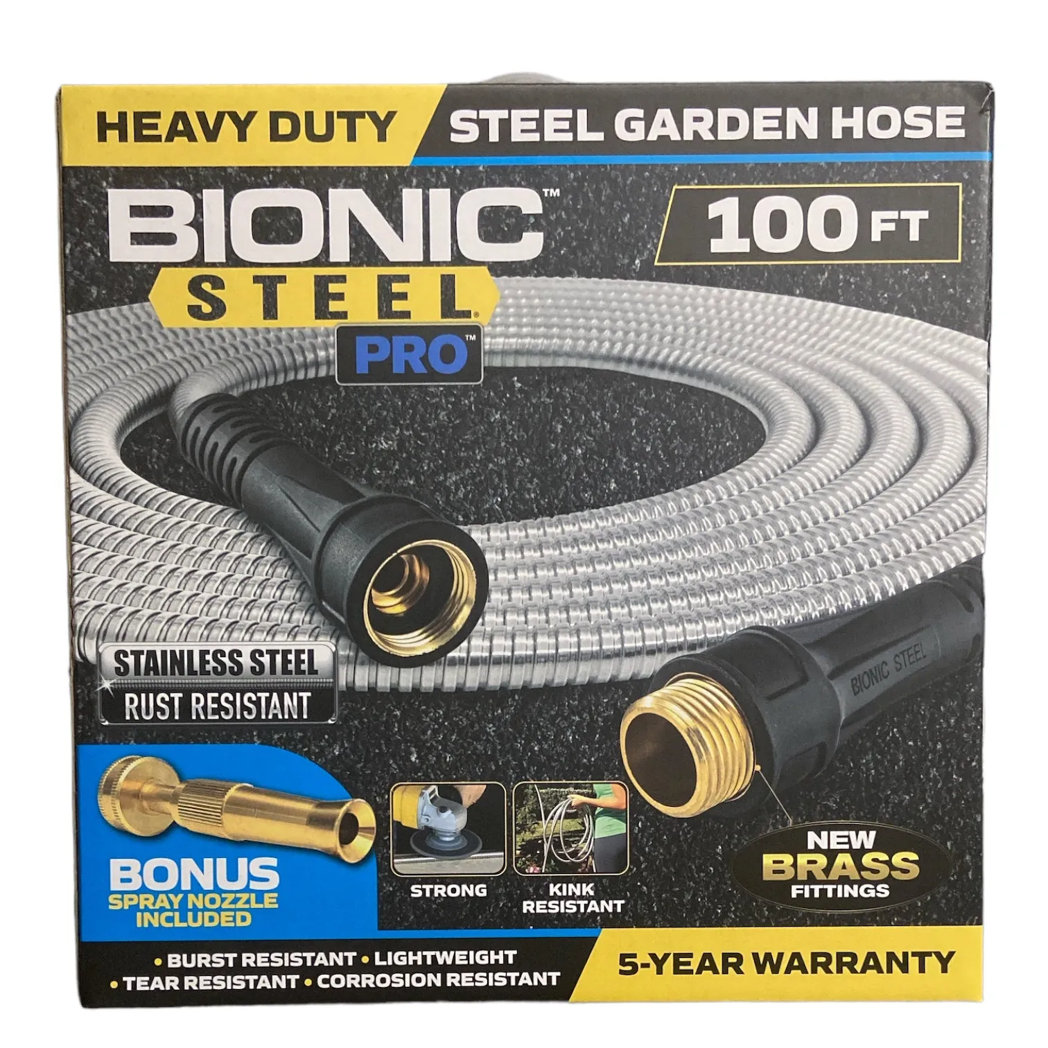 Bionic Steel PRO 100ft Garden Hose, Lightweight, Durable Crush Resistant Fitting