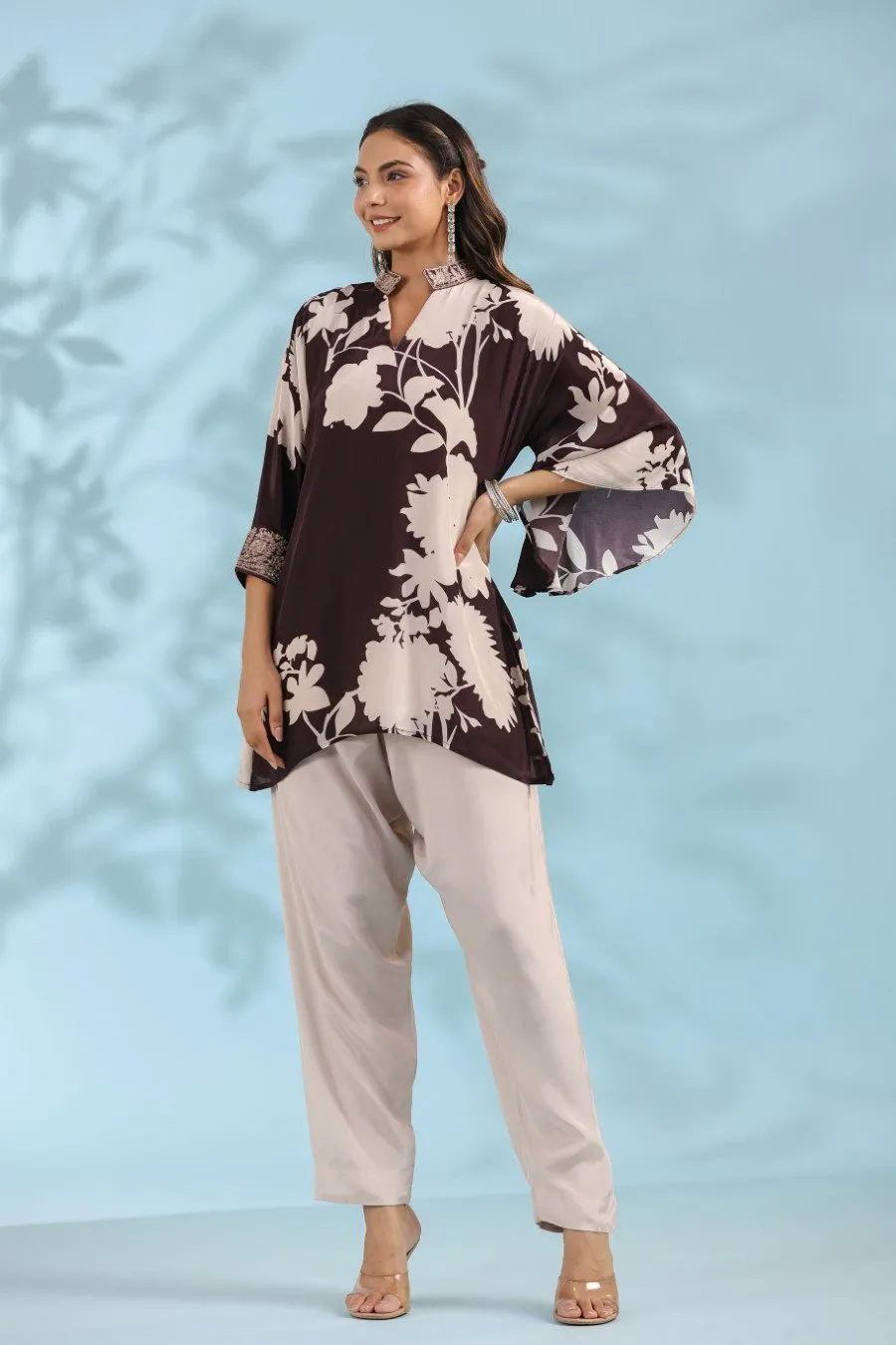 Black Floral Printed Tunic with Pants