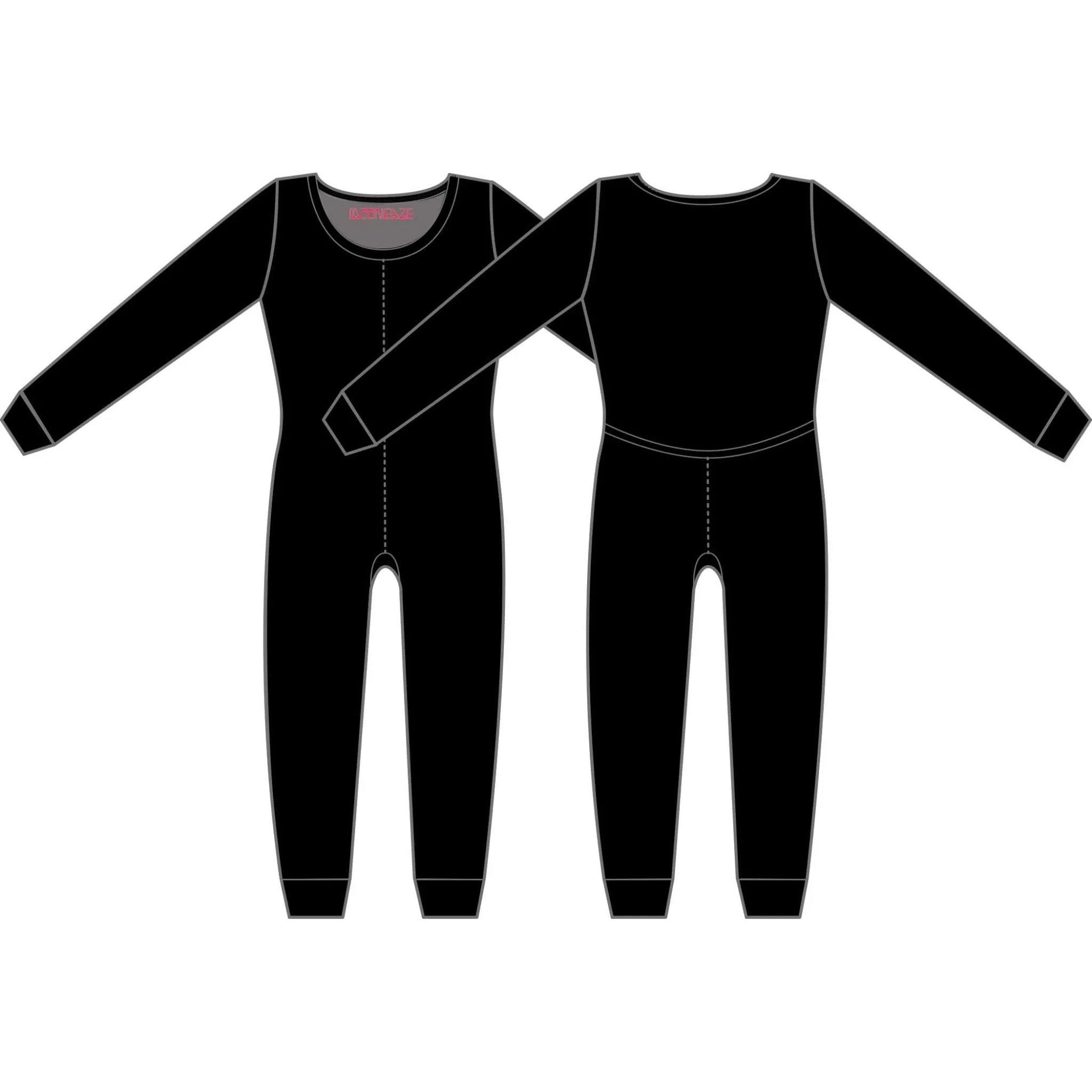 Black French Terry Soy Modal Long Sleeve Women's Union Suit - One Piece Long Johns | MoonEaze™