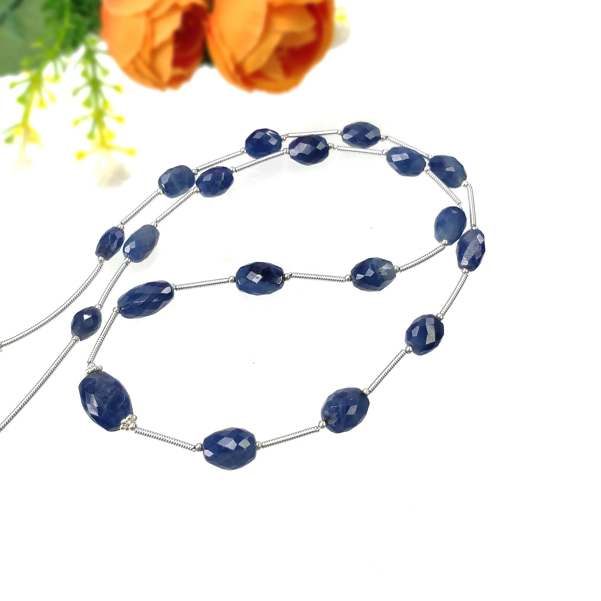 BLUE SAPPHIRE Gemstone Checker Cut Loose Beads : 65.00cts Natural Untreated Sapphire Oval Faceted Beads 7.5*5.5mm - 12.5*9mm