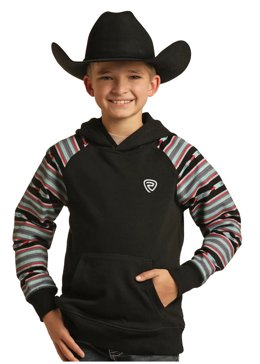 Boy's Rock & Roll Denim Black Serape Pullover Hoodie