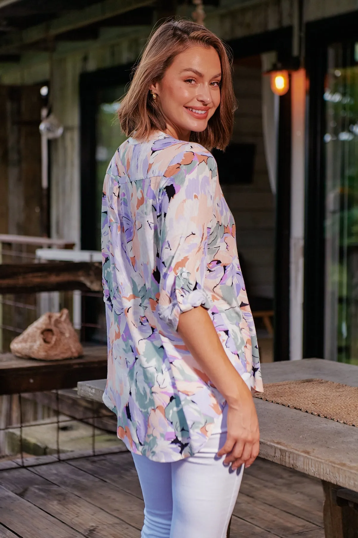 Brigit Lilac Floral V Neck Shirt