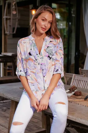 Brigit Lilac Floral V Neck Shirt