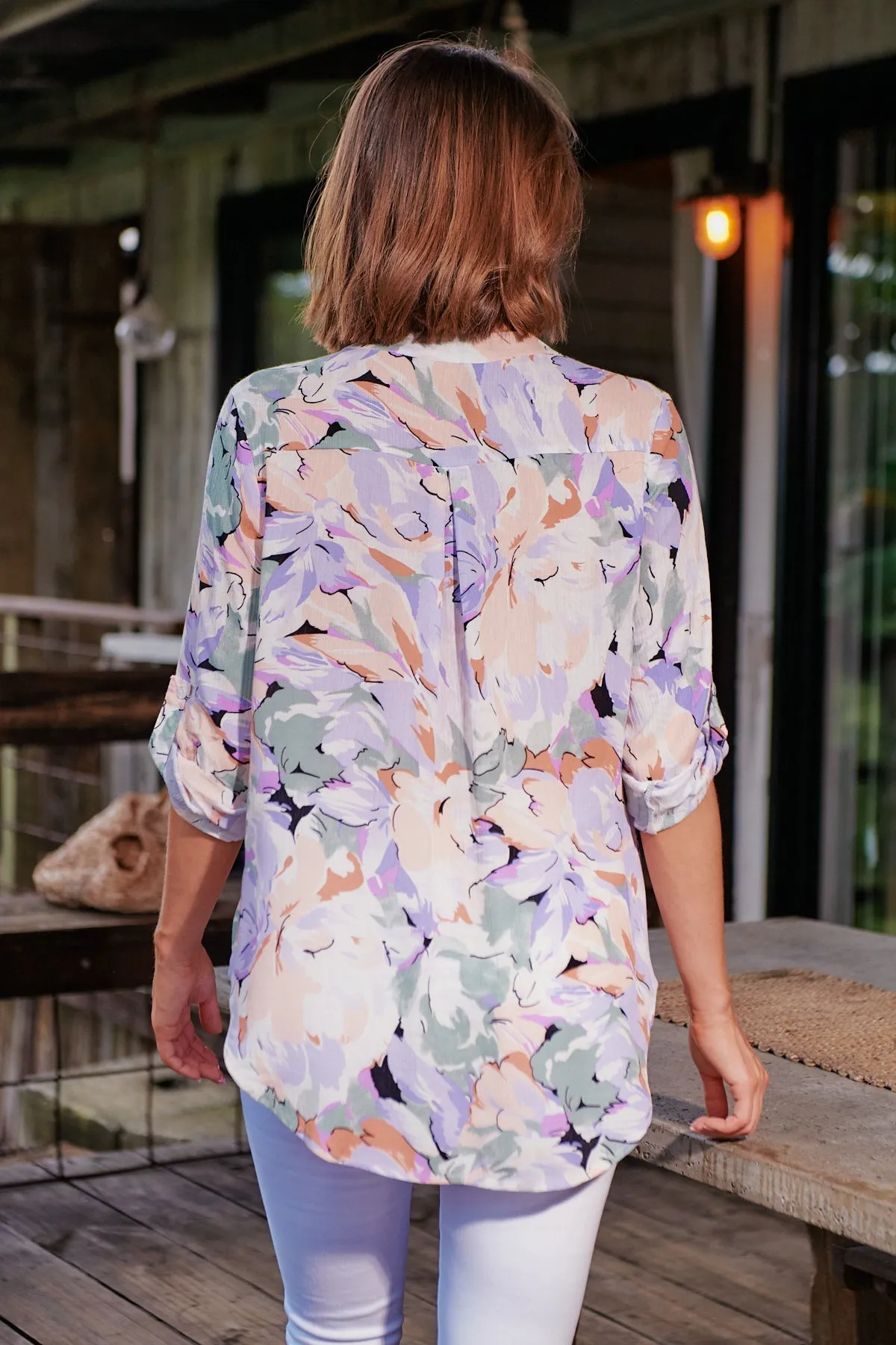 Brigit Lilac Floral V Neck Shirt