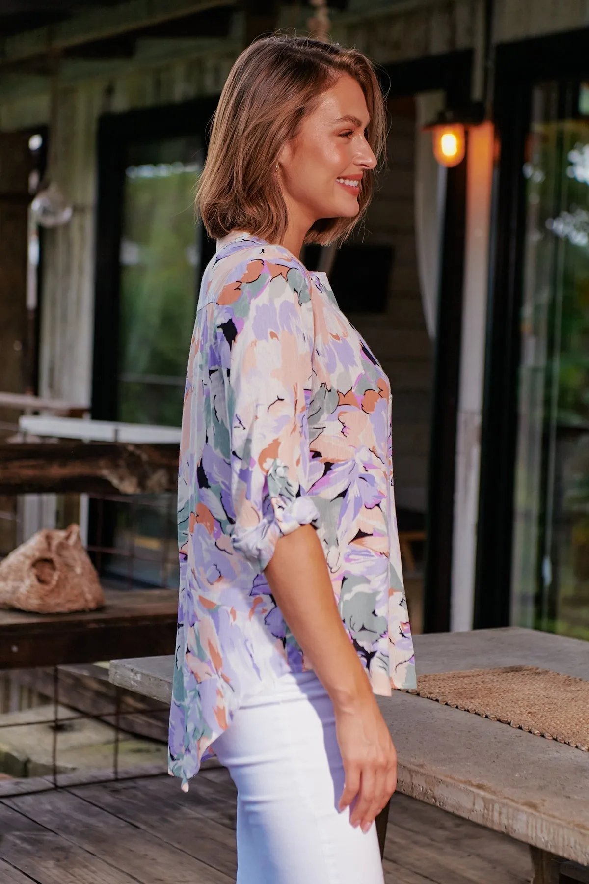 Brigit Lilac Floral V Neck Shirt