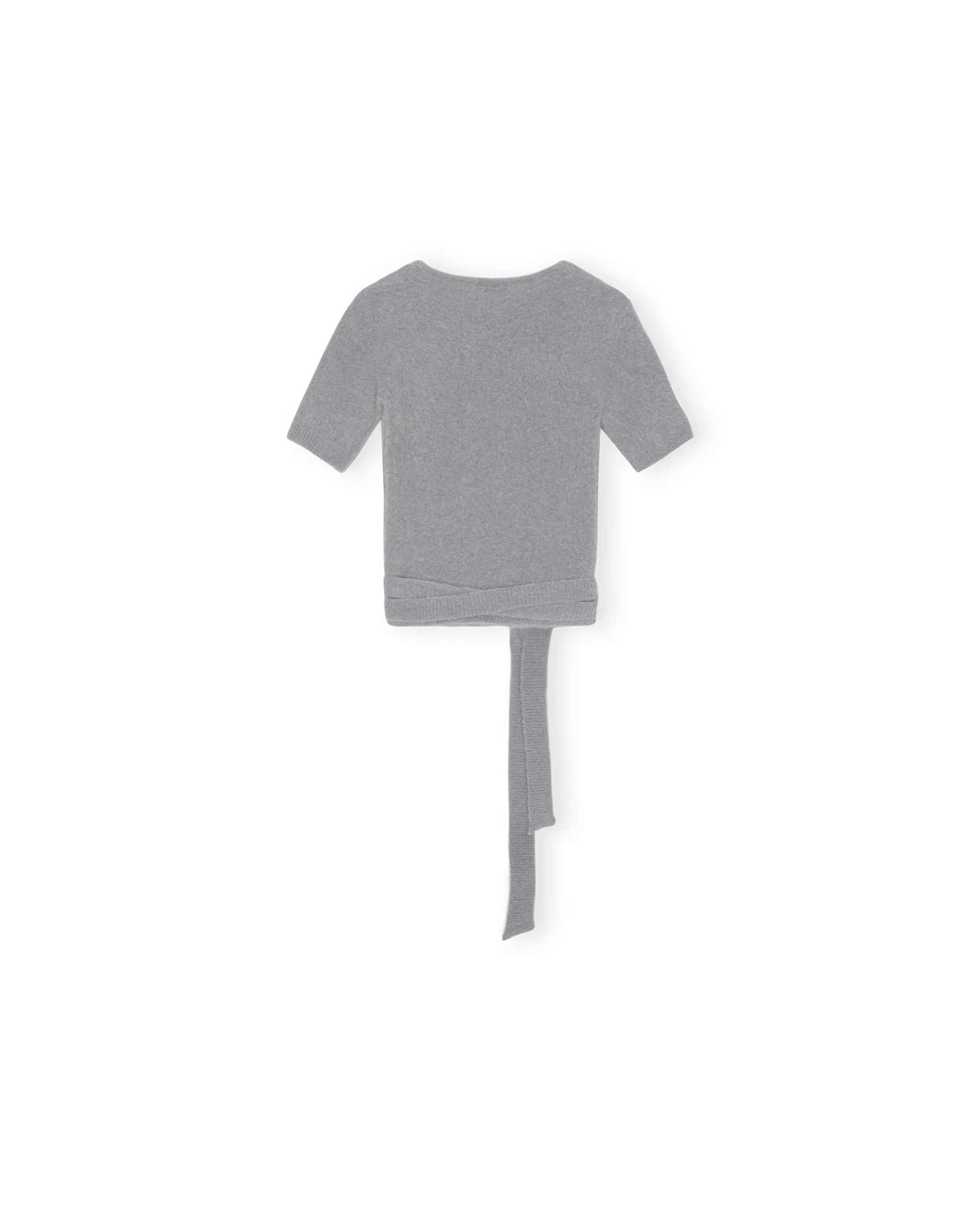 Brushed Alpaca Short Sleeve Wrap Blouse - Grey