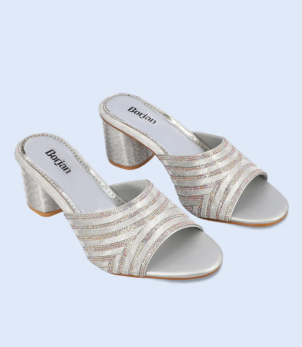 BW7306-SILVER-Women Formal Slipper Heels