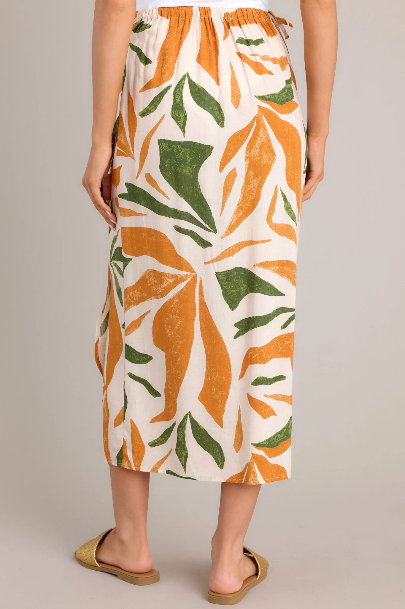 Cabana Chic Beige Tropical Print Midi Wrap Skirt