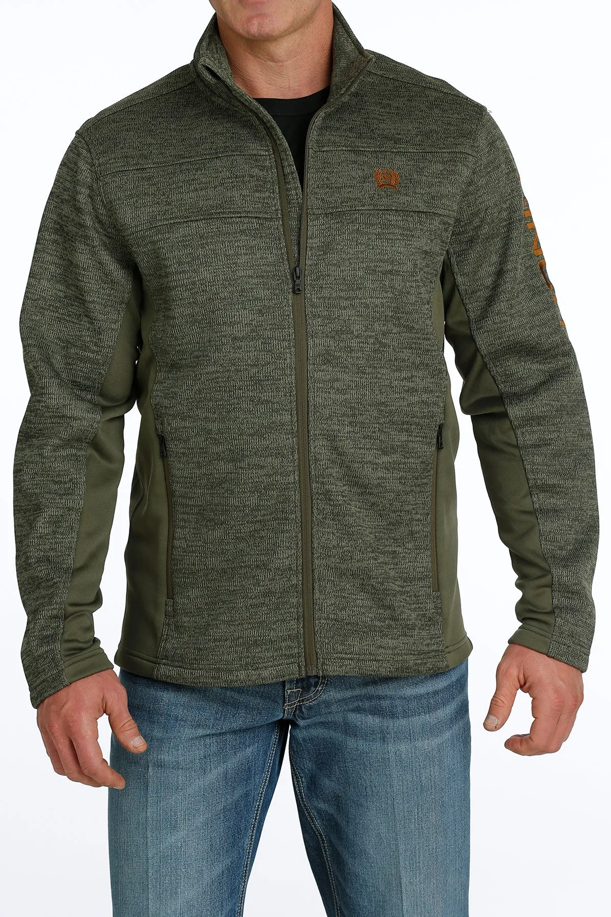 'Cinch' Men's Sweater Knit Full Zip - Olive