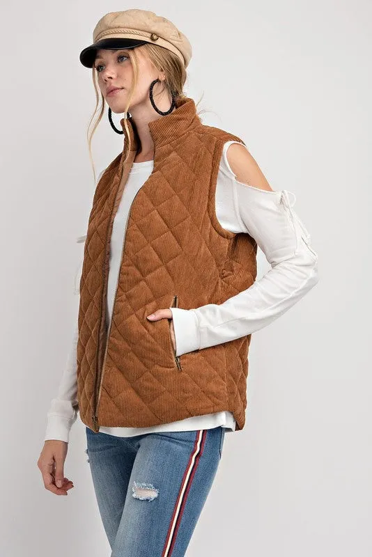 Corduroy Fall Vest in Caramel