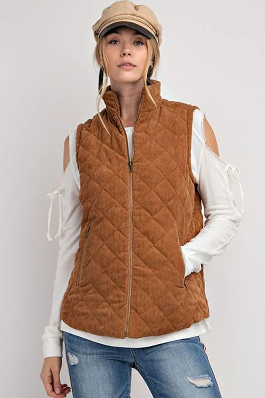 Corduroy Fall Vest in Caramel