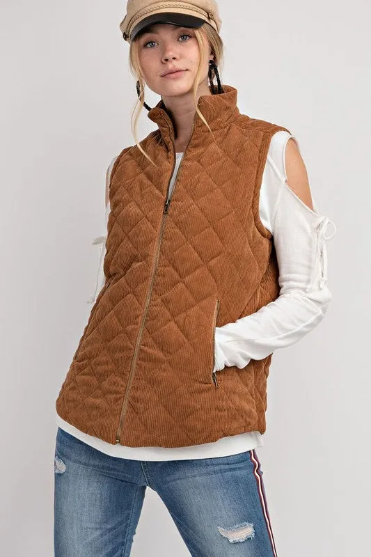 Corduroy Fall Vest in Caramel