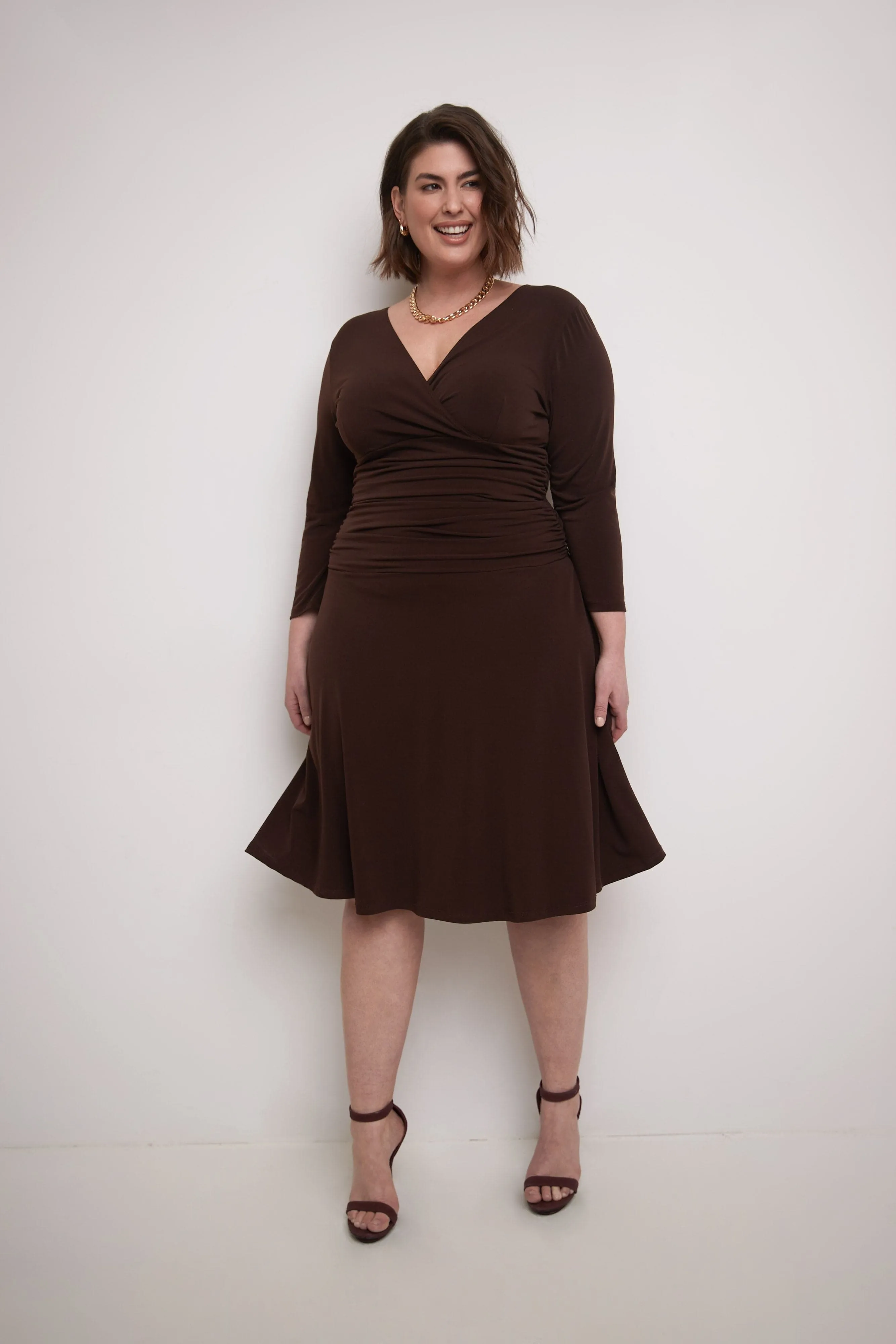 Curvy Form-Fitting Ruched Dress with Tummy Control