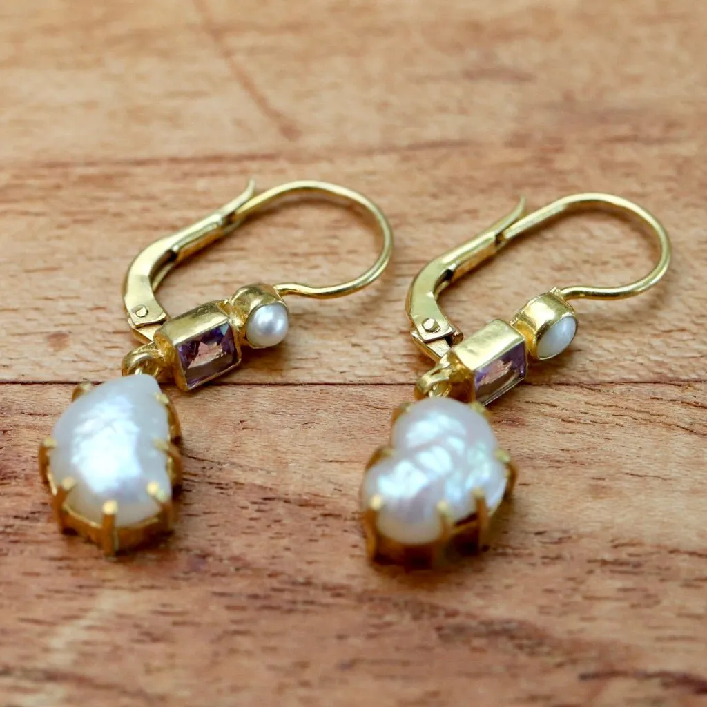 Duchess Of Kent Pearl and Amethyst Earrings