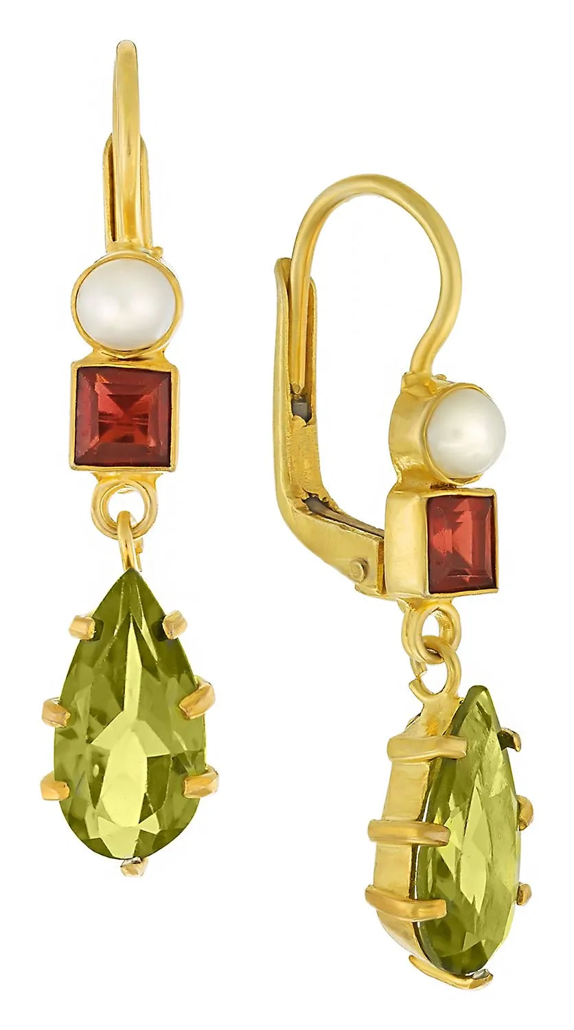 Duchess Of Kent Peridot, Garnet and Pearl Earrings