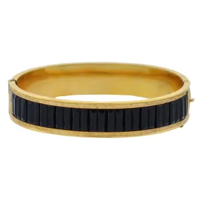 DUNN BROS. Art Deco Gold-Filled   Faux Onyx Etched Bangle Bracelet