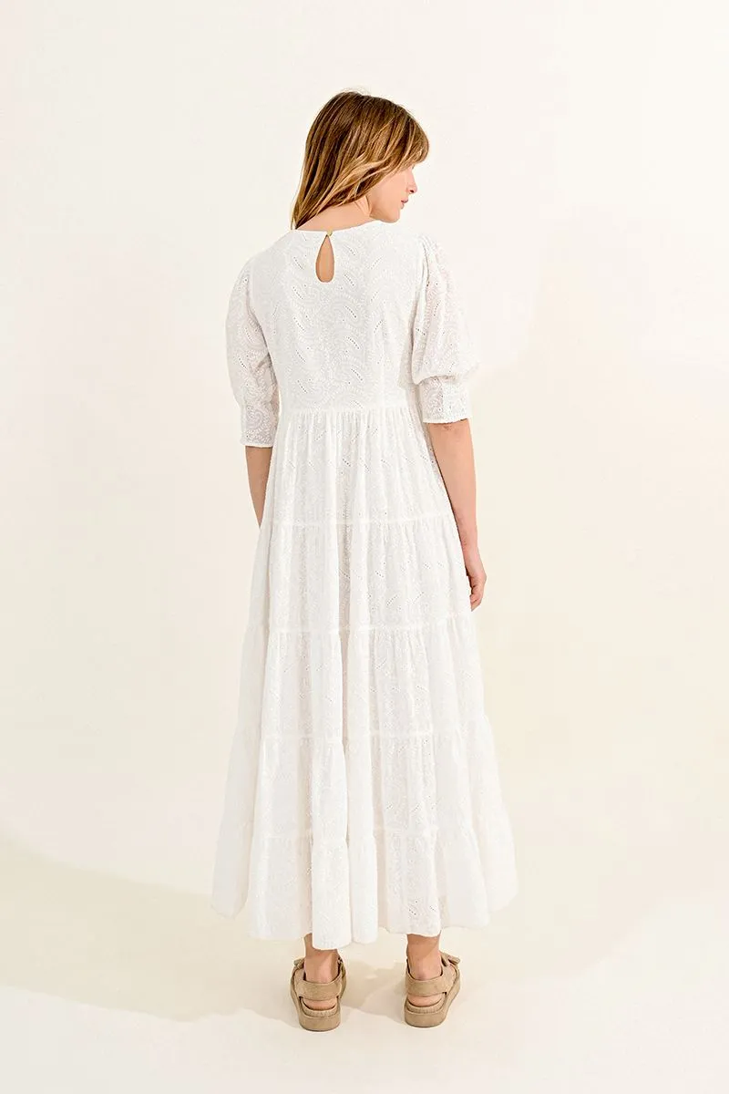 Elbow Sleeve Maxi Dress in white by Molly Bracken