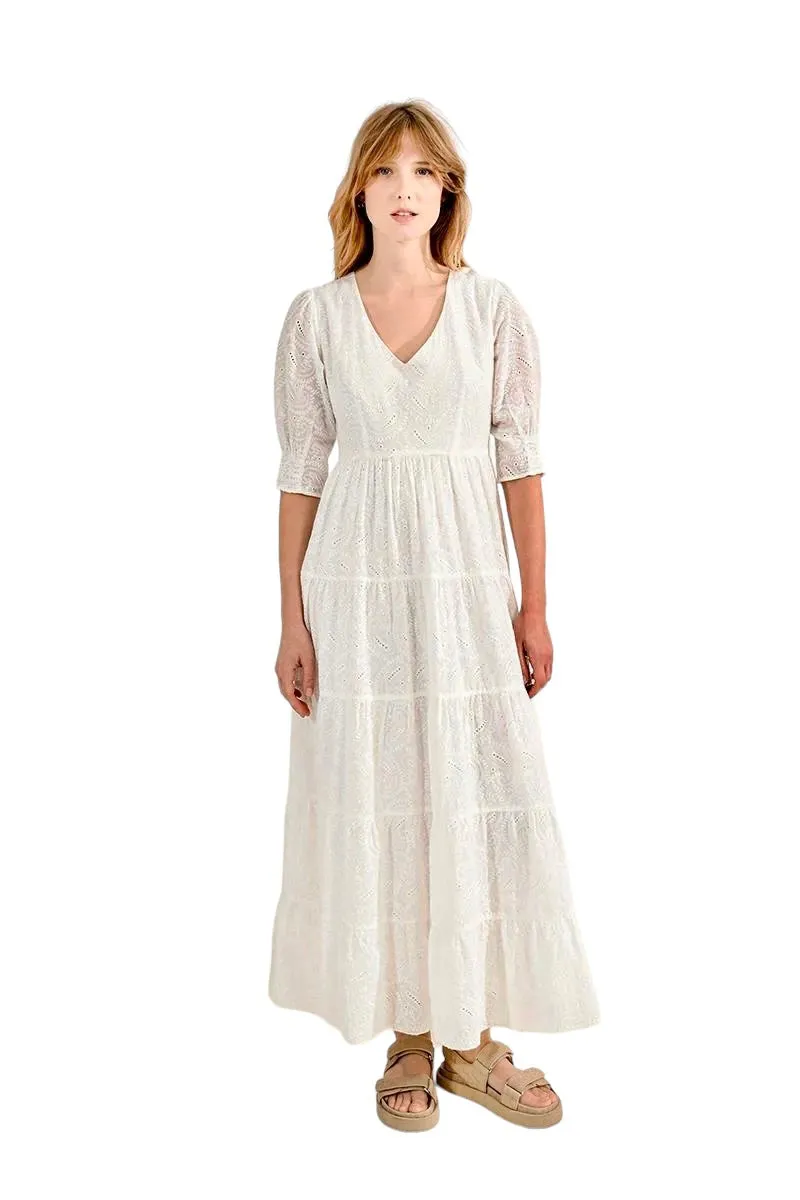 Elbow Sleeve Maxi Dress in white by Molly Bracken