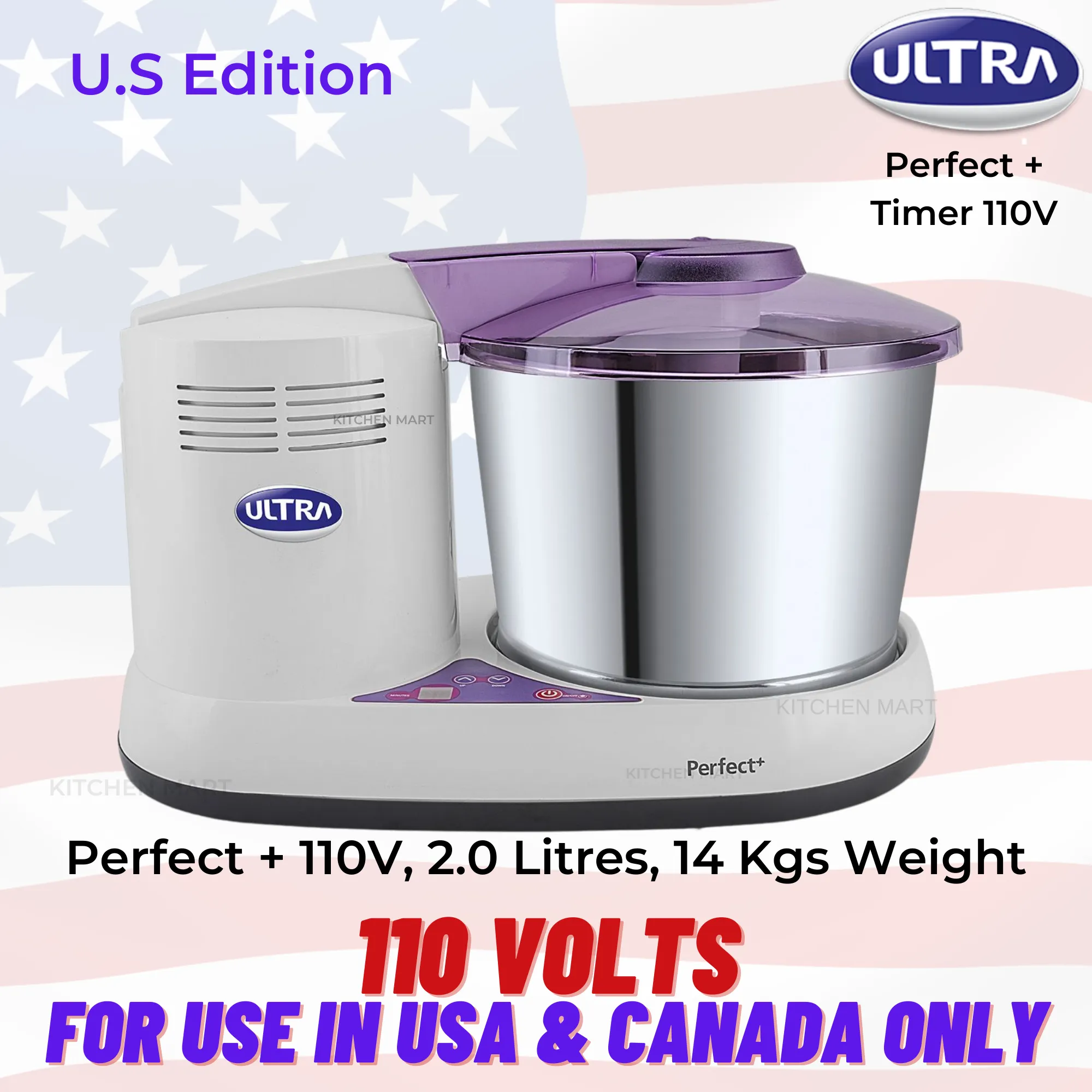 ELGI ULTRA PERFECT Plus with Timer WET GRINDER, 2 LITRES, 110 VOLTS FOR USE IN USA & CANADA ONLY