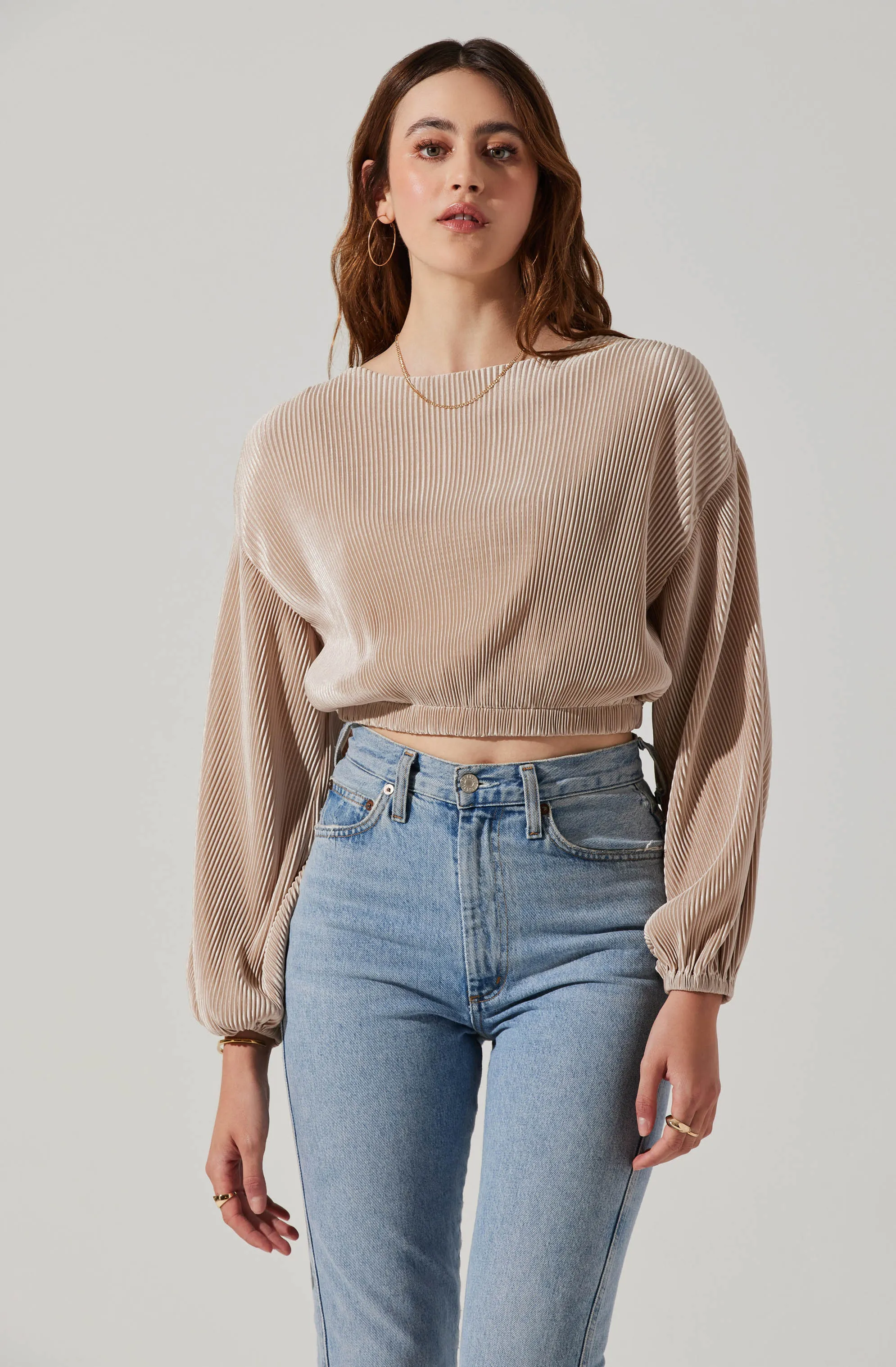 Emlyn Plisse Open Back Long Sleeve Top